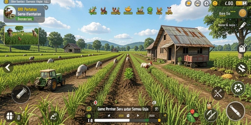 Tampilan gameplay <strong>8ID</strong> saat petani merawat kebun dengan penuh perhatian.