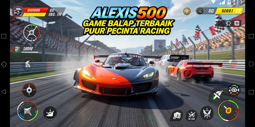 Tampilan gameplay balapan yang mendebarkan di ALEXIS500.