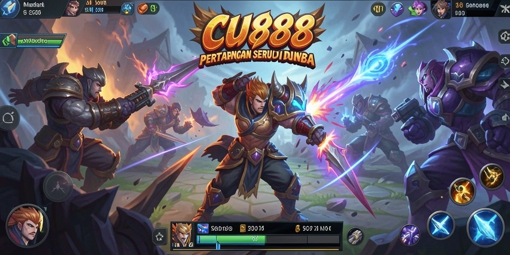 Screenshot gameplay CU888 yang menampilkan pertarungan taktis di arena MOBA.