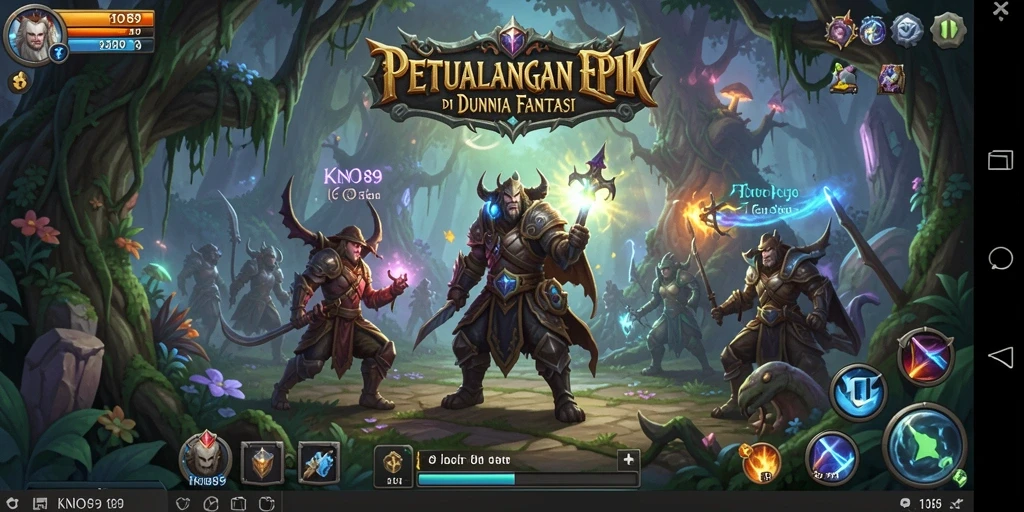 Screenshot utama KNO89 menampilkan pertarungan epik di dunia RPG.