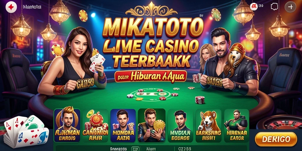 Screenshot gameplay MIKATOTO yang menampilkan dealer langsung dan suasana kasino.