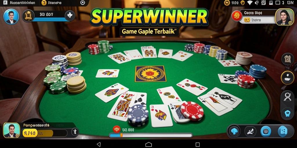 Screenshot gameplay utama SUPERWINNER yang menunjukkan serunya permainan Gaple.