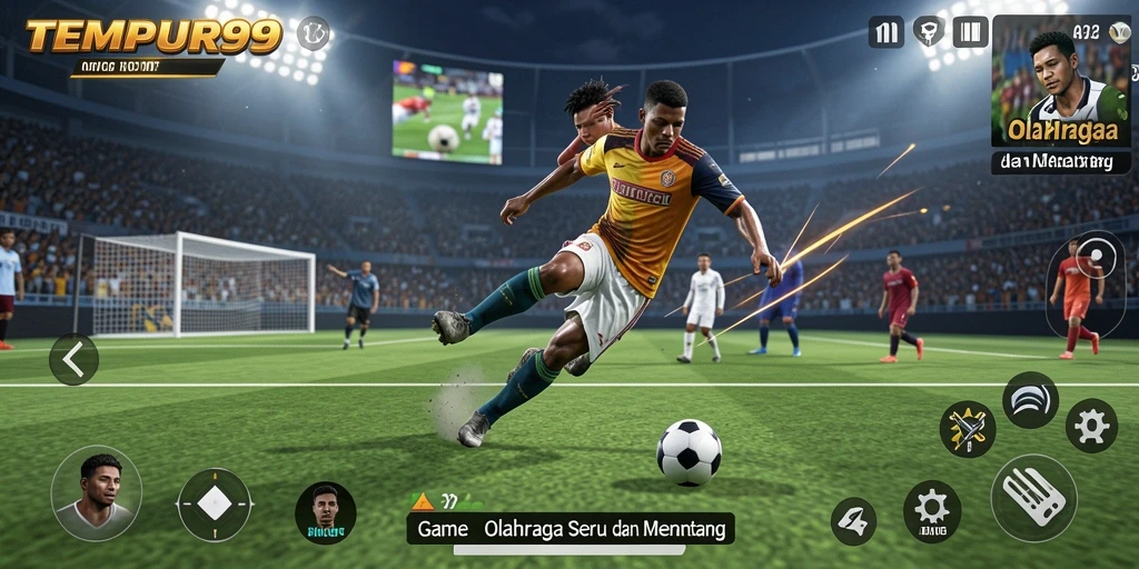 Tangkapan layar gameplay TEMPUR99 menampilkan aksi olahraga yang seru.